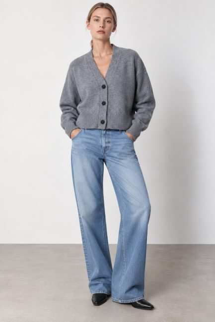 CARDIGAN IN CASHMERE E SETA Grigio Polvere