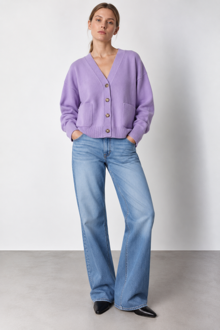 CARDIGAN CON BOTTONI E TASCHE APPLICATE Lilla