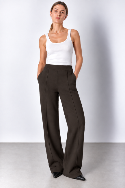 PANTALONE GAMBA AMPIA IN LANA E CASHMERE Mocha