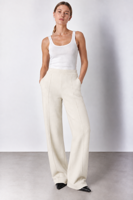 PANTALONE GAMBA AMPIA IN LANA E CASHMERE Bianco